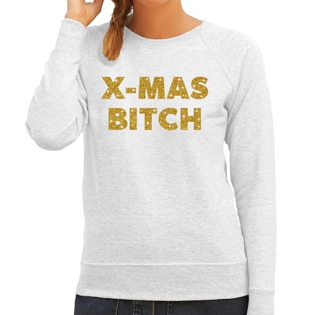 Grey Christmas sweater Christmas Bitch gold for women
