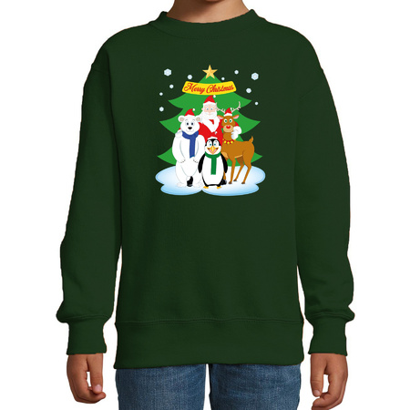 Christmas sweater green  Santa and friends for kids