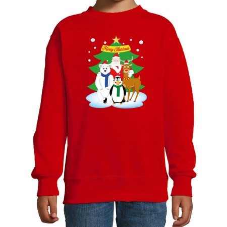 Christmas sweater red  Santa and friends for kids