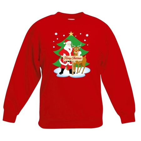 Christmas sweater red  Santa and Rudolph for kids