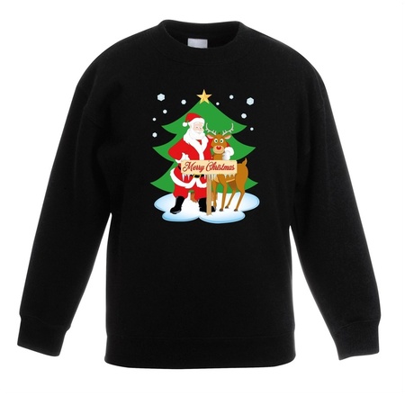 Christmas sweater black  Santa and Rudolph for kids