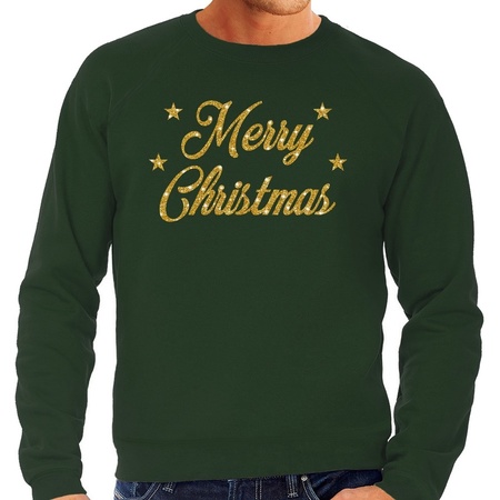 Green Christmas sweater Merry Christmas gold for men