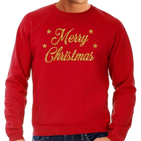 Red Christmas sweater Merry Christmas gold for men