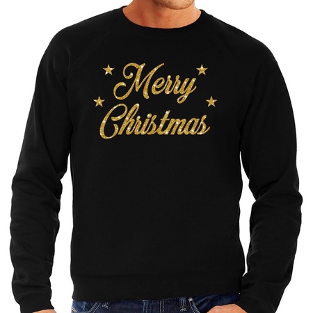 Black Christmas sweater Merry Christmas gold for men