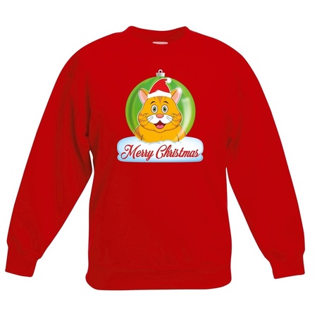 Christmas ball sweater red cat on red sweater for kids