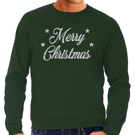 Green Christmas sweater Merry Christmas silver for men