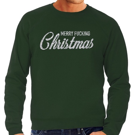 Green Christmas sweater Merry Fucking Christmas silver for men