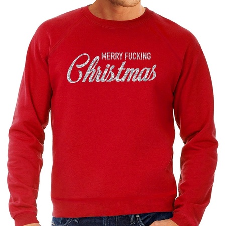 Red Christmas sweater Merry Fucking Christmas silver for men