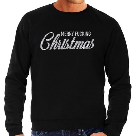 Black Christmas sweater Merry Fucking Christmas silver for men