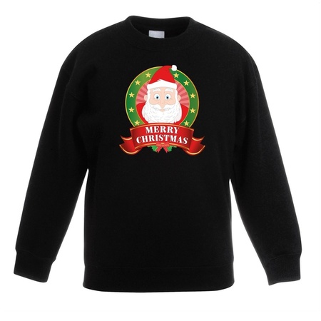 Christmas sweater black with a Santa Claus for boys and girls