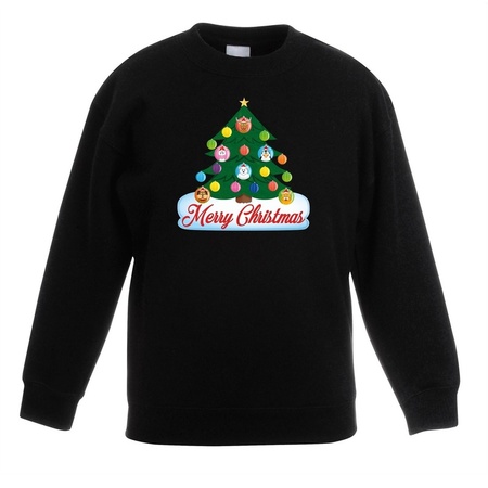 Christmas sweater black with animal tree for kids