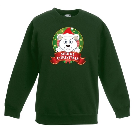Christmas sweater green with a polar bear boys and girls