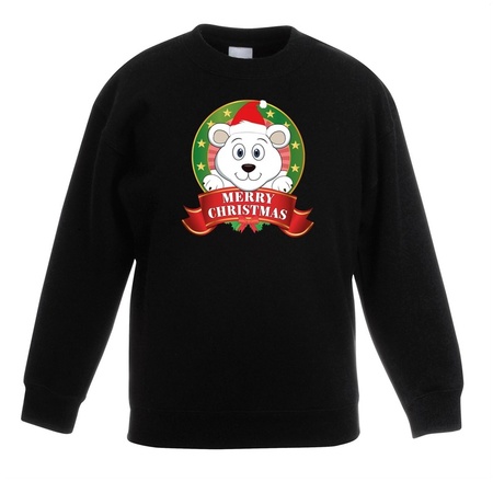 Christmas sweater black with a polar bear boys and girls