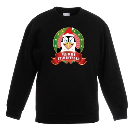 Christmas sweater black with a penguin for boys and girls