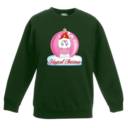Christmas sweater green with unicorn for girls