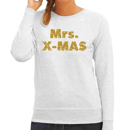 Grey Christmas sweater Mrs. x-mas gold for women