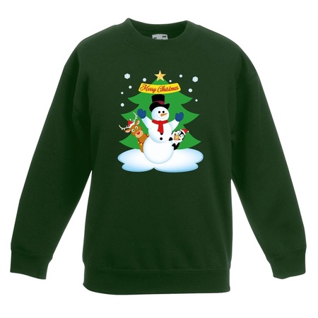 Christmas sweater green  snowman and friends for kids