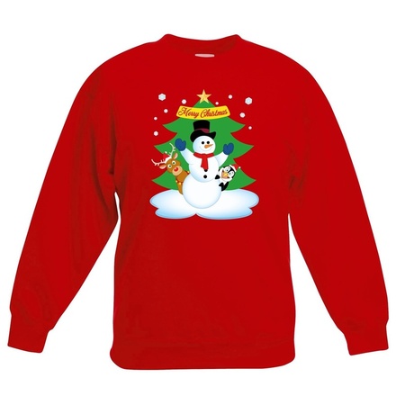 Christmas sweater red  snowman and friends for kids