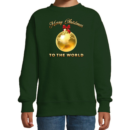 Kersttrui/sweater voor kinderen - Merry Christmas - wereld - groen