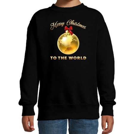 Kersttrui/sweater voor kinderen - Merry Christmas - wereld - zwart