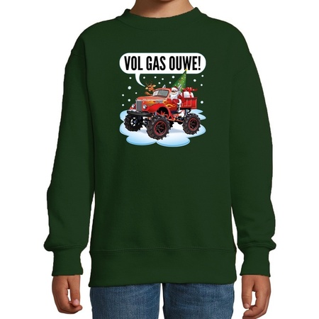 Kersttrui/sweater voor kinderen - monstertruck - vol gas - groen