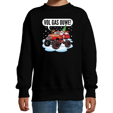 Kersttrui / sweater voor kinderen - monstertruck - vol gas - zwart