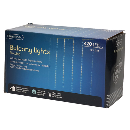 Kerstverlichting - lichtgordijn - balkon verlichting - helder wit - 420 lampjes - 400 x 100 cm