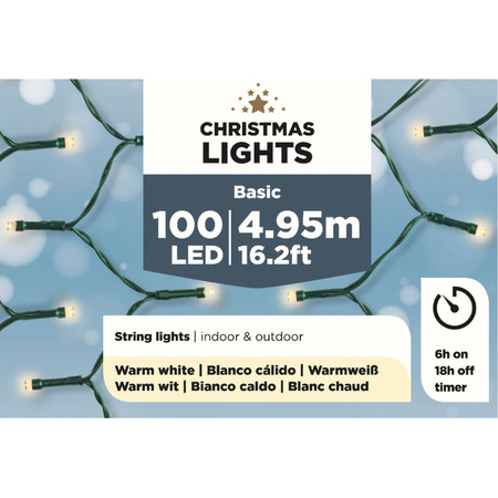 Kerstverlichting op batterij warm wit buiten 100 lampjes
