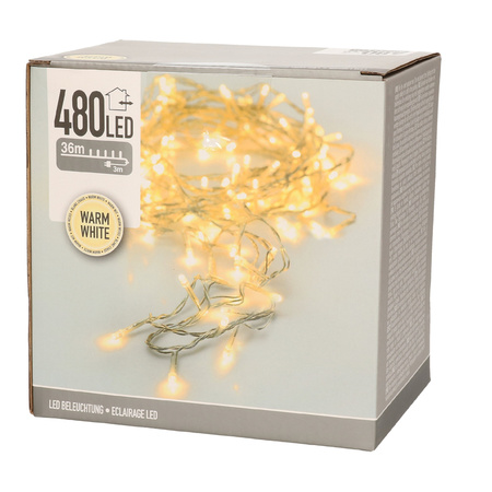 Kerstverlichting transparant 480 warm witte lampjes buiten