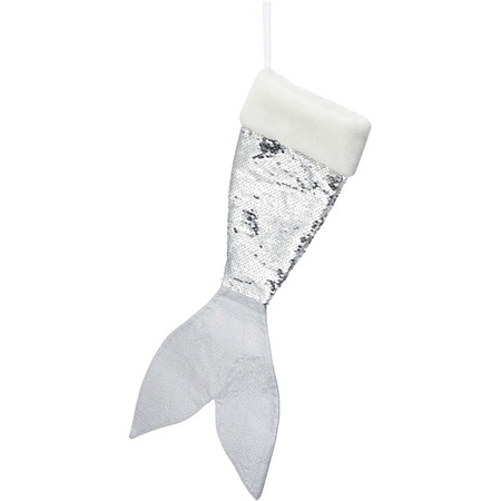 Christmas decorations sock mermaids tail silver/white 45 cm