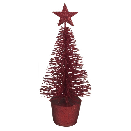 Christmas tree red with glitter 15 cm