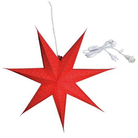 Red paper christmas stars decorations 60 cm with lighting cable