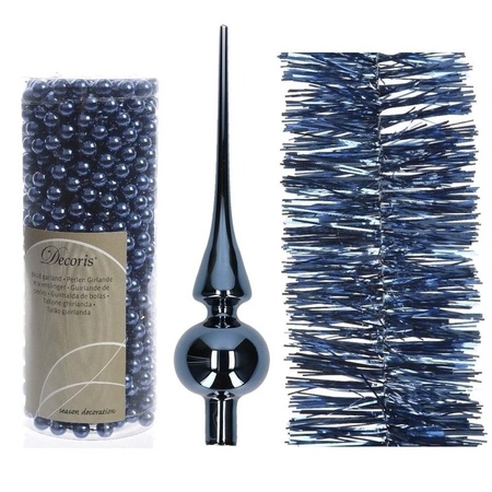 Christmas set dark blue topper, 1x foil garland, 1x beads garlan