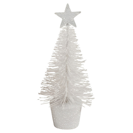 Kerstversiering witte glitter kerstbomen/kerstboompjes 15 cm