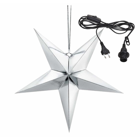 Christmas decoration silver paper star 45 cm with lighting cable
