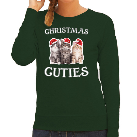 Kitten Kerst sweater / outfit Christmas cuties groen voor dames