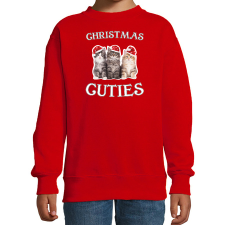 Kitten Kerst sweater / outfit Christmas cuties rood voor kinderen