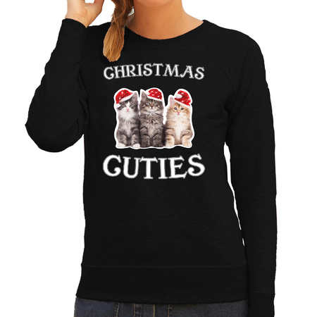 Kitten Kerst sweater / outfit Christmas cuties zwart voor dames