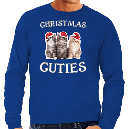 Kitten Kersttrui / outfit Christmas cuties blauw voor heren