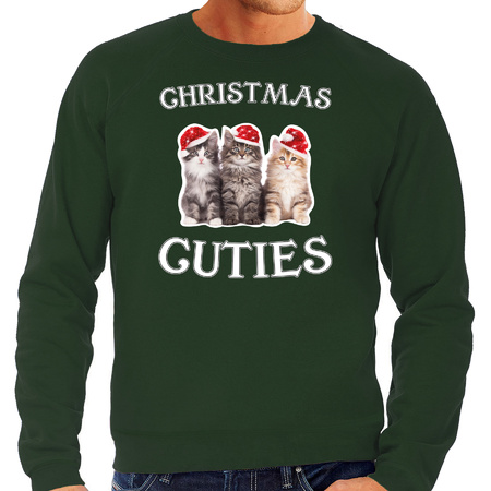 Kitten Kersttrui / outfit Christmas cuties groen voor heren