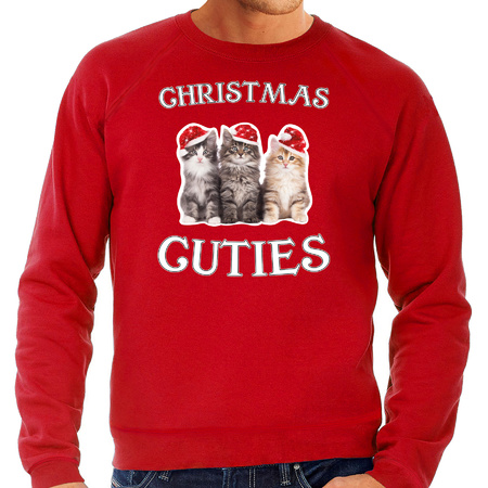 Kitten Kersttrui / outfit Christmas cuties rood voor heren