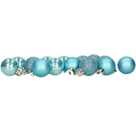 Kleine kerstballen - 28x - kunststof - ijs blauw - 3 cm