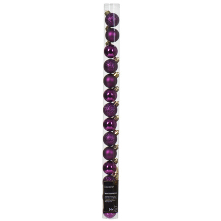 Plastic mini christmas baubles - 28x pcs - 3 cm - purple