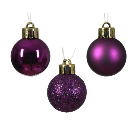 Kleine kerstballen - 28x - kunststof - paars - 3 cm