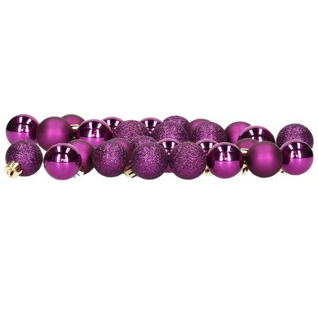 Plastic mini christmas baubles - 28x pcs - 3 cm - purple
