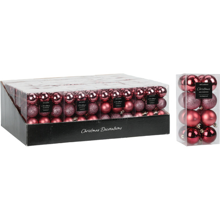 Kleine kerstballen - 48x - kunststof - roze - 3 cm