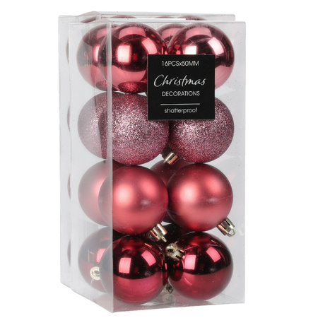 Kleine kerstballen - 48x - kunststof - roze - 3 cm