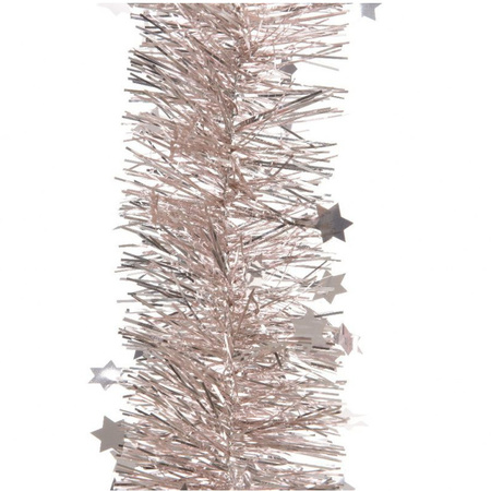Light pink stars Christmas tree foil garlands 10 cm wide x 270 cm