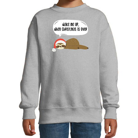 Sloth Christmas sweater Wake me up when christmas is over grey for kids