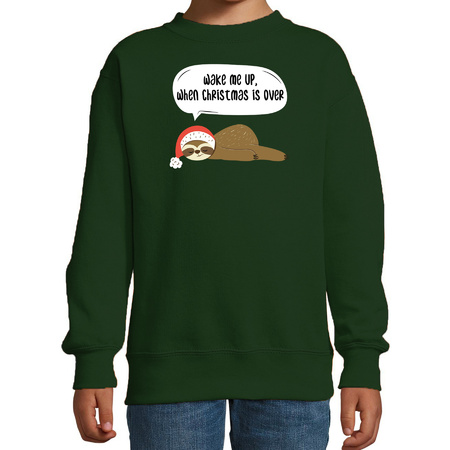 Sloth Christmas sweater Wake me up when christmas is over green for kids
